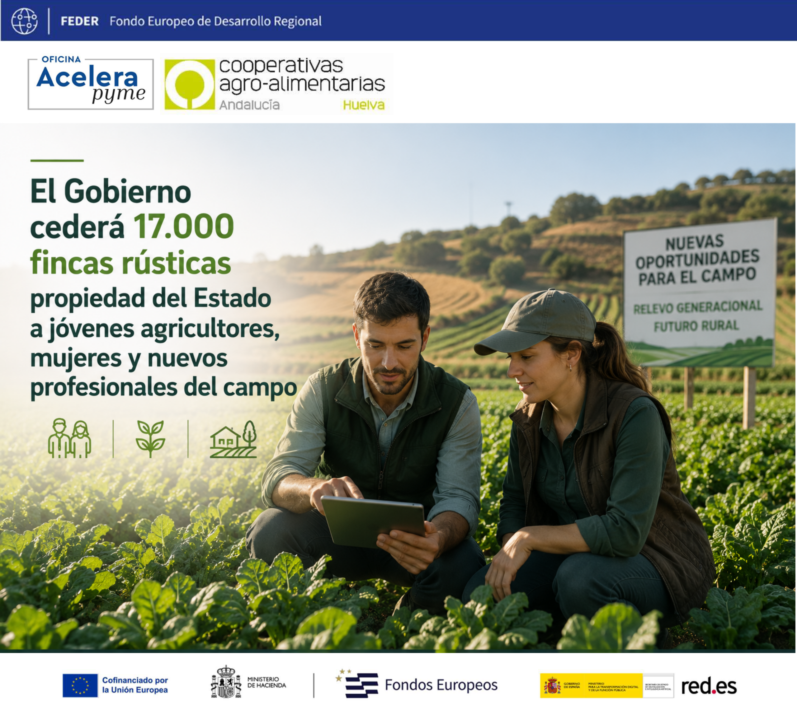 El Gobierno cederá 17.000 fincas rústicas propiedad del Estado a jóvenes agricultores, mujeres y nuevos profesionales del campo. oap huelva coops agro